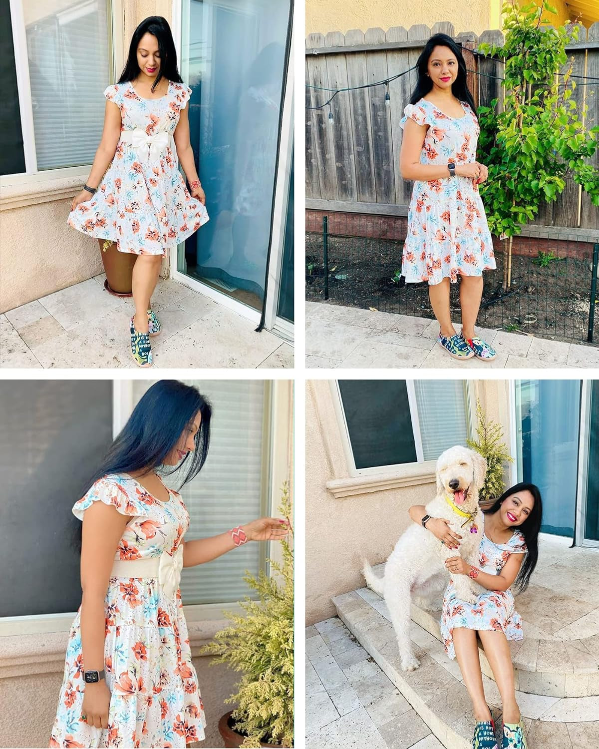 Women'S Summer Dresses Casual Babydoll Dress Swing Floral Midi Dress with Pockets