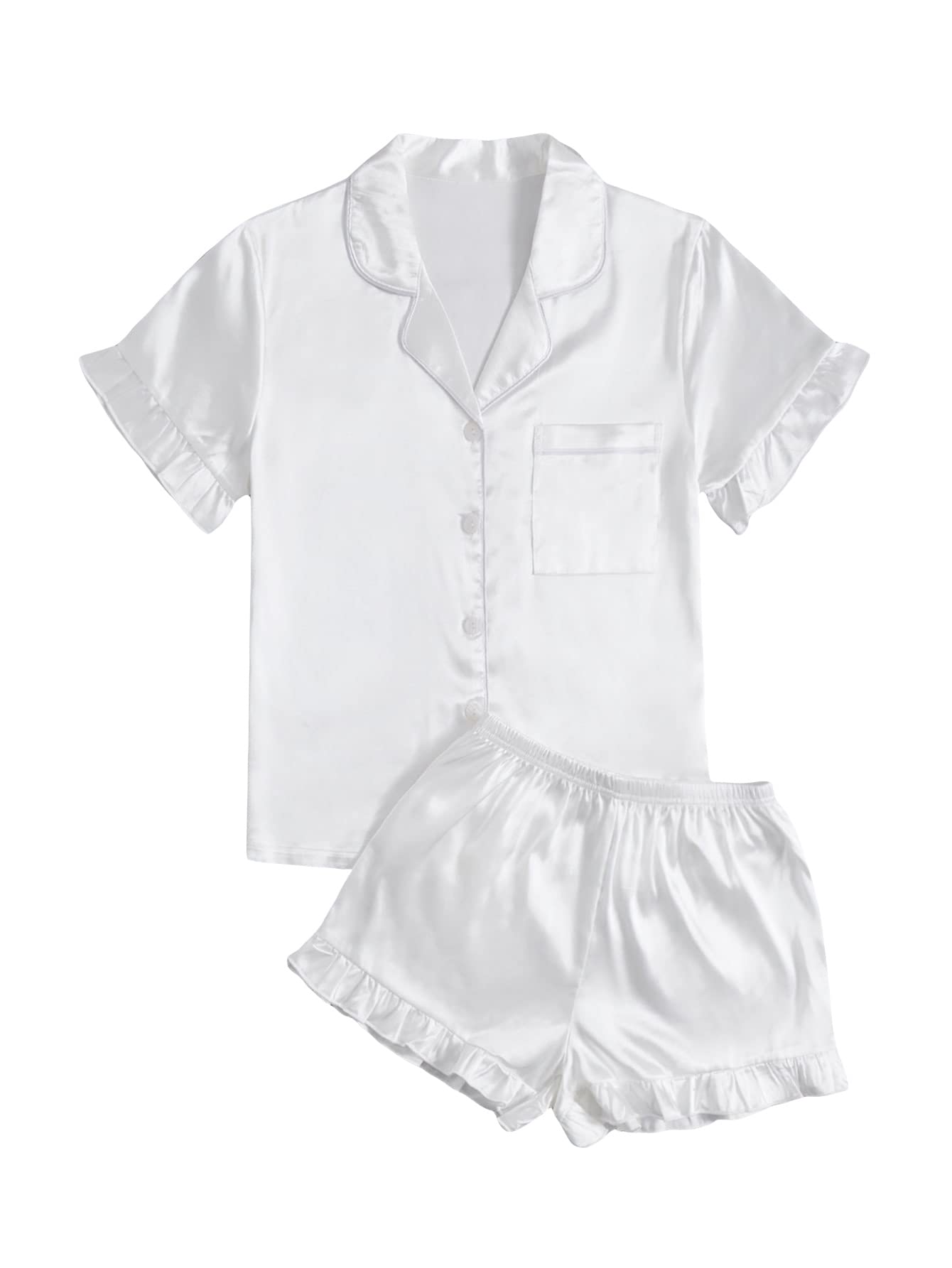 WDIRARA Women's Sleepwear Satin Short Sleeve Shirt and Shorts Pajama Set