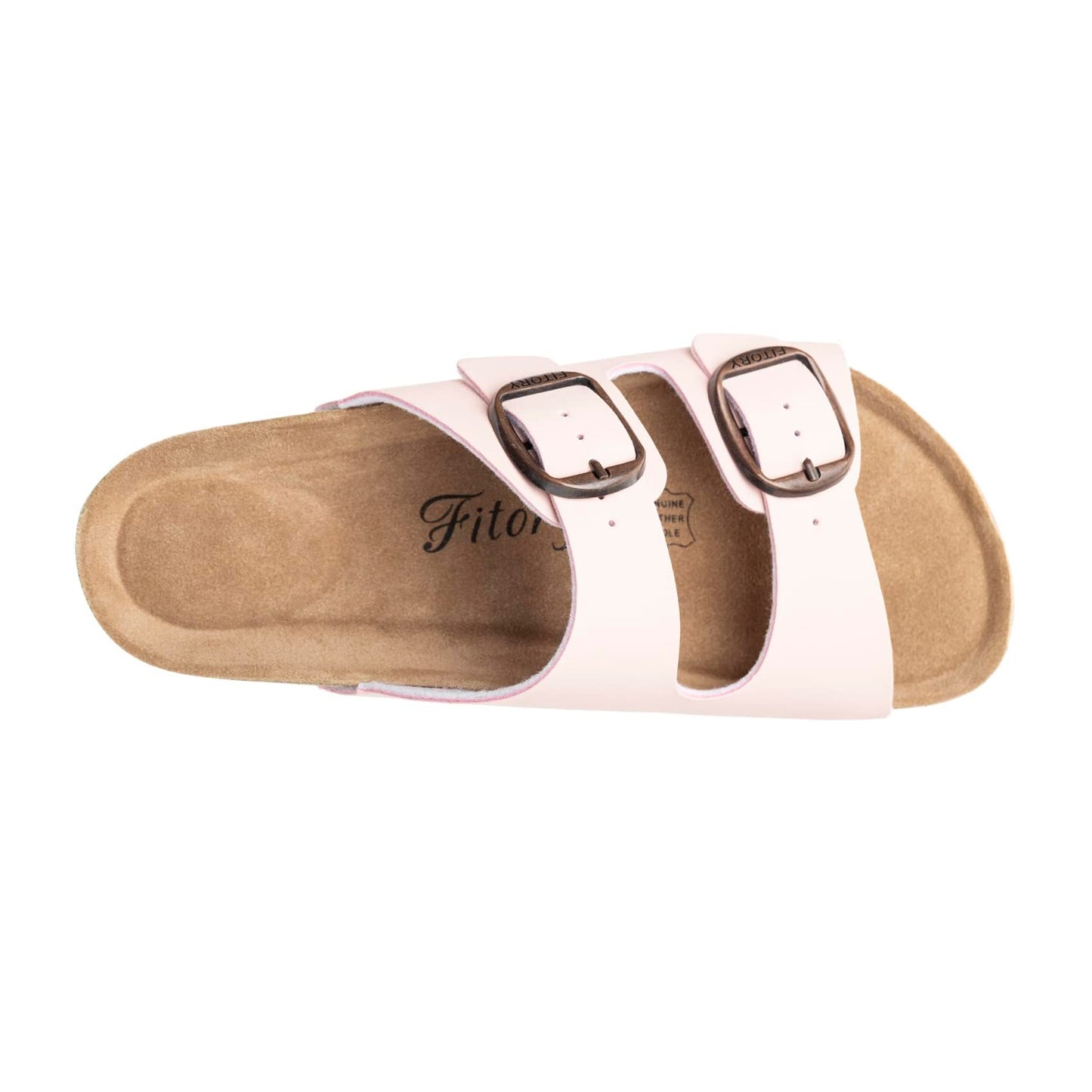 FITORY Womens Flat Sandals with Cork Footbed, Open Toe Slides Adjustable Slip On Slippers for Summer Size 6-11