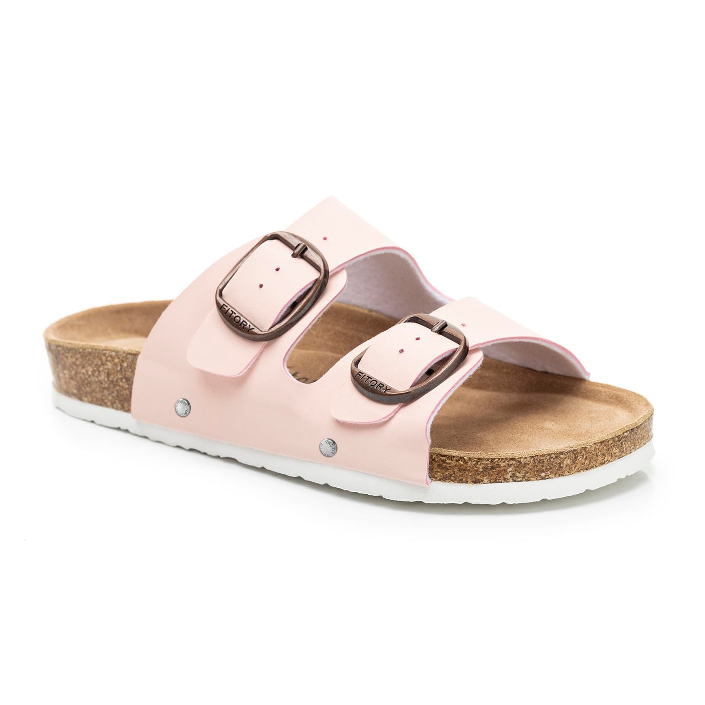 FITORY Womens Flat Sandals with Cork Footbed, Open Toe Slides Adjustable Slip On Slippers for Summer Size 6-11