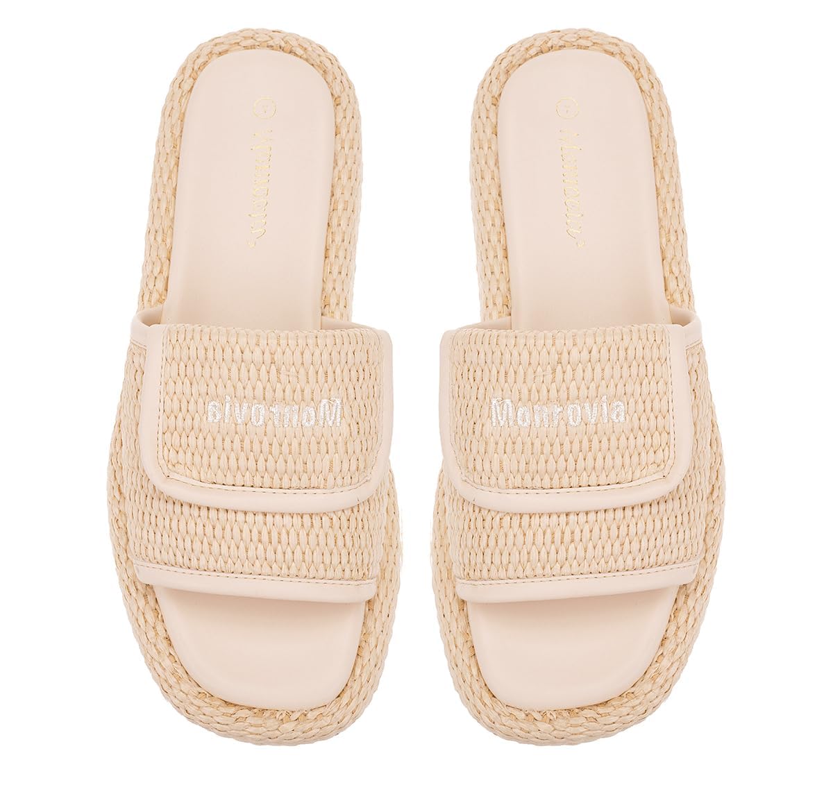 Monrovia Platform Sandals Women Slip on Raffia wedge Sandals, Espadrille Slides Bohemia Sandals, Summer Open Toe Straw Sandals for Women's Outdoor Camping Walking Beach Vacation