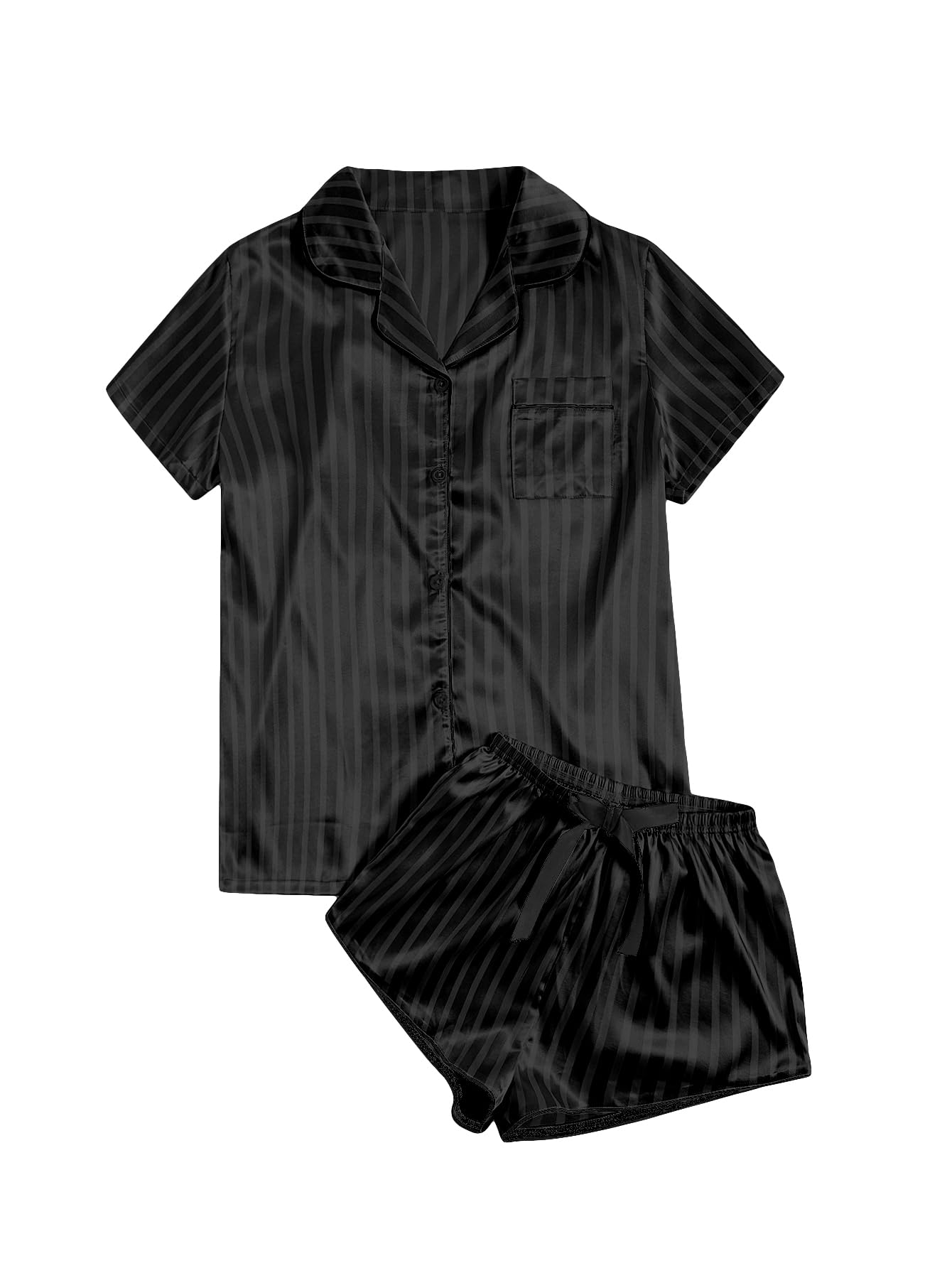 WDIRARA Women's Sleepwear Satin Short Sleeve Shirt and Shorts Pajama Set