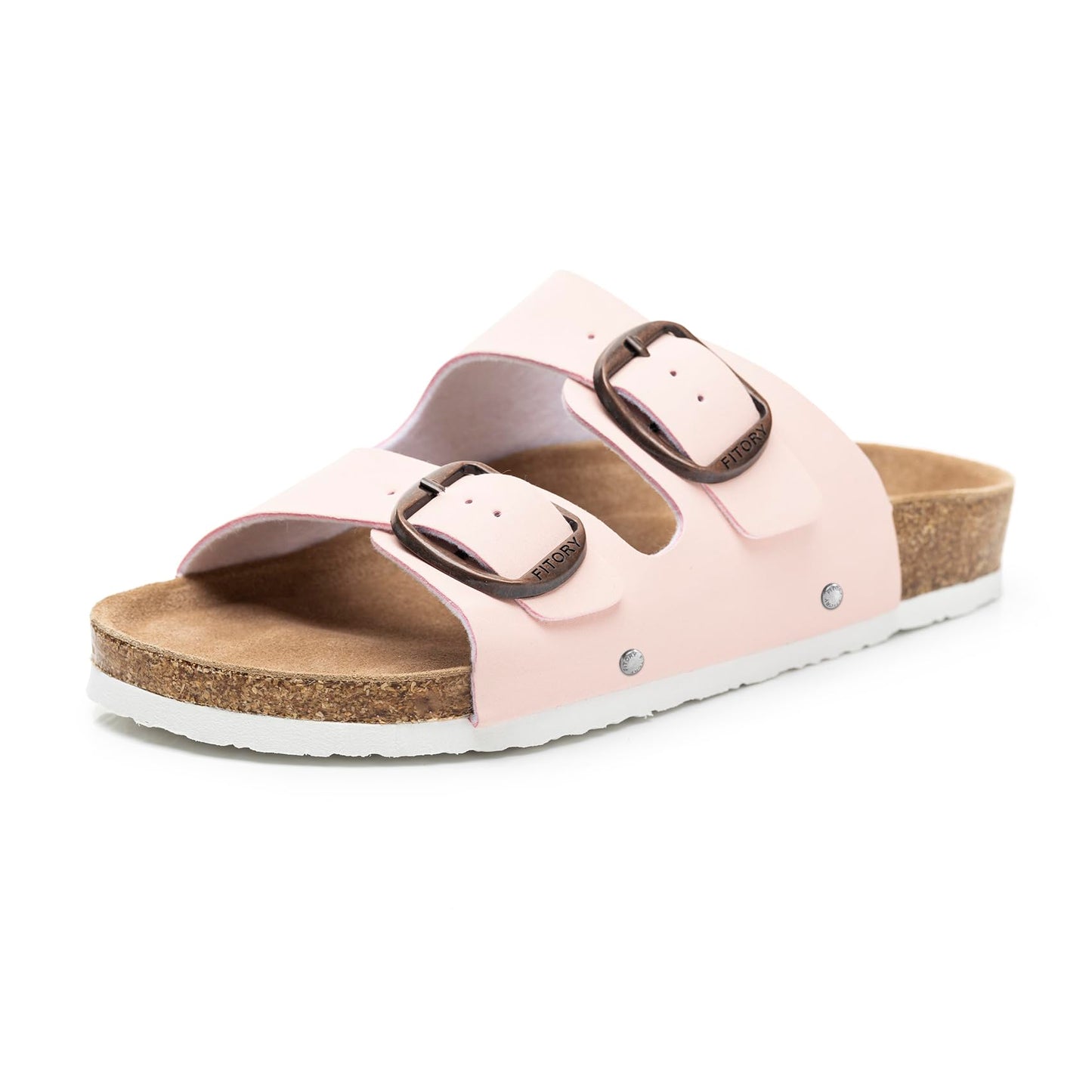 FITORY Womens Flat Sandals with Cork Footbed, Open Toe Slides Adjustable Slip On Slippers for Summer Size 6-11