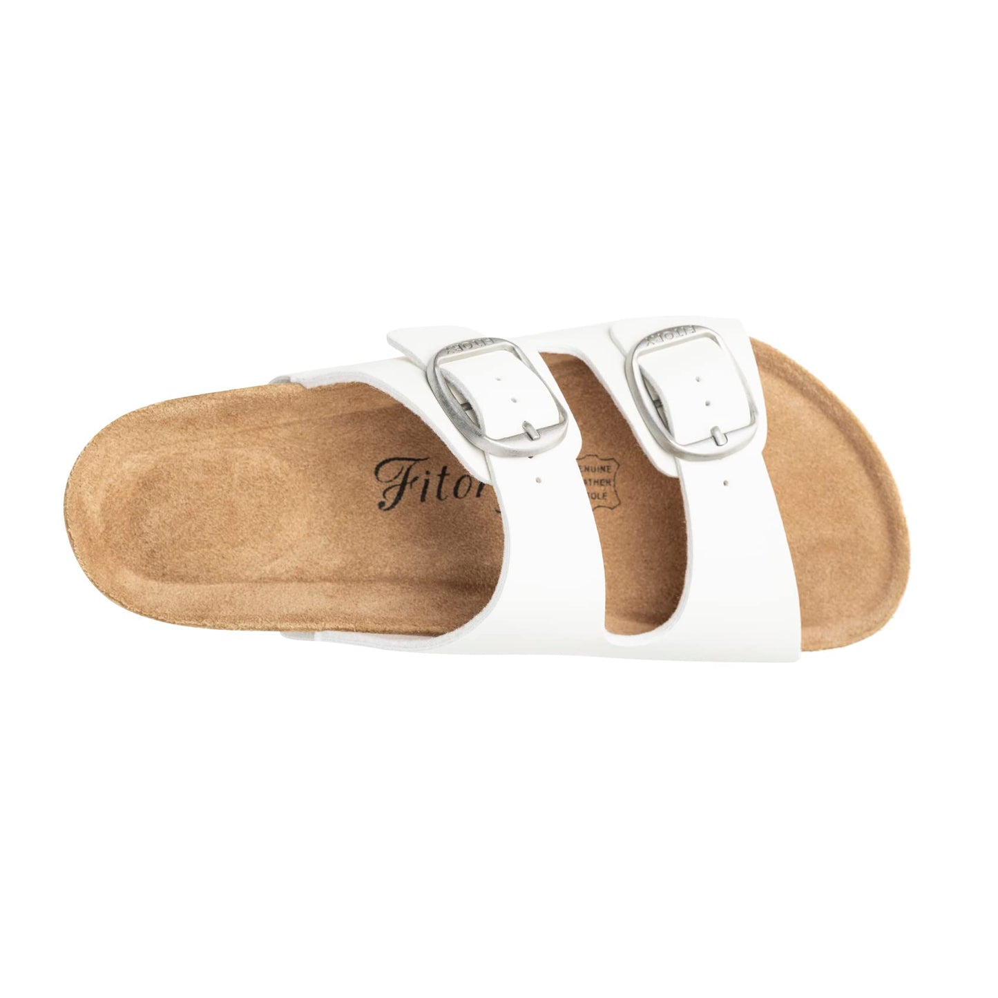 FITORY Womens Flat Sandals with Cork Footbed, Open Toe Slides Adjustable Slip On Slippers for Summer Size 6-11