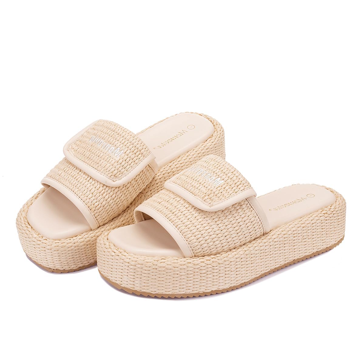 Monrovia Platform Sandals Women Slip on Raffia wedge Sandals, Espadrille Slides Bohemia Sandals, Summer Open Toe Straw Sandals for Women's Outdoor Camping Walking Beach Vacation