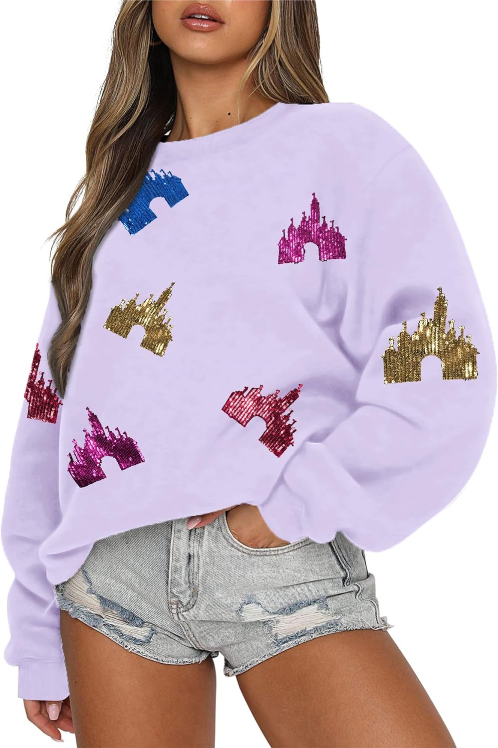 UNIQUEONE Bow Sweatshirt Womens Magic Kingdom Tee Shirt Colorful Pastel Bows Graphic Sweatshirts Oversized Holiday Pullover