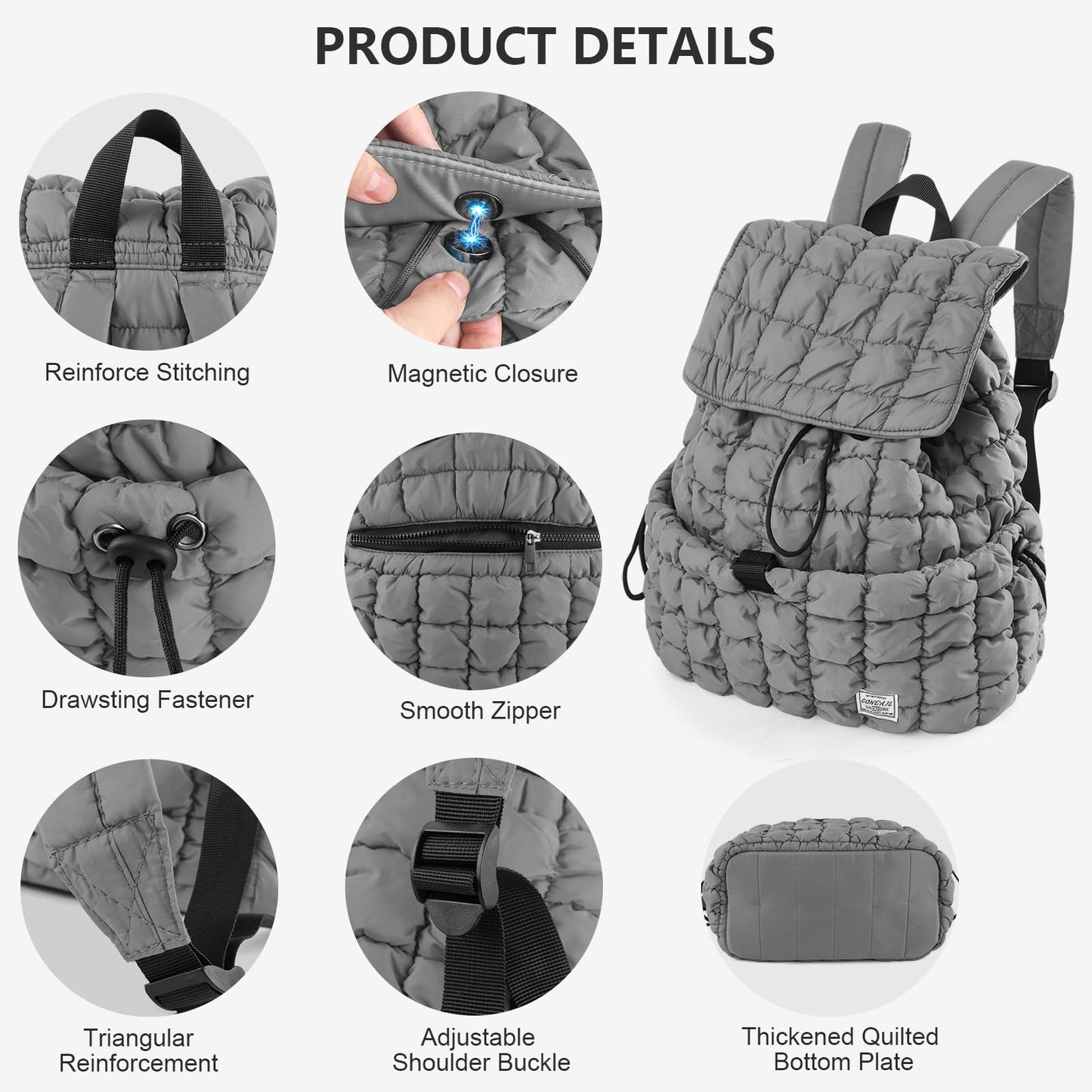 CONTAIL 18L Quilted Puffer Backpack for Women,Lightweight Puffy Hiker Pack,Khaki