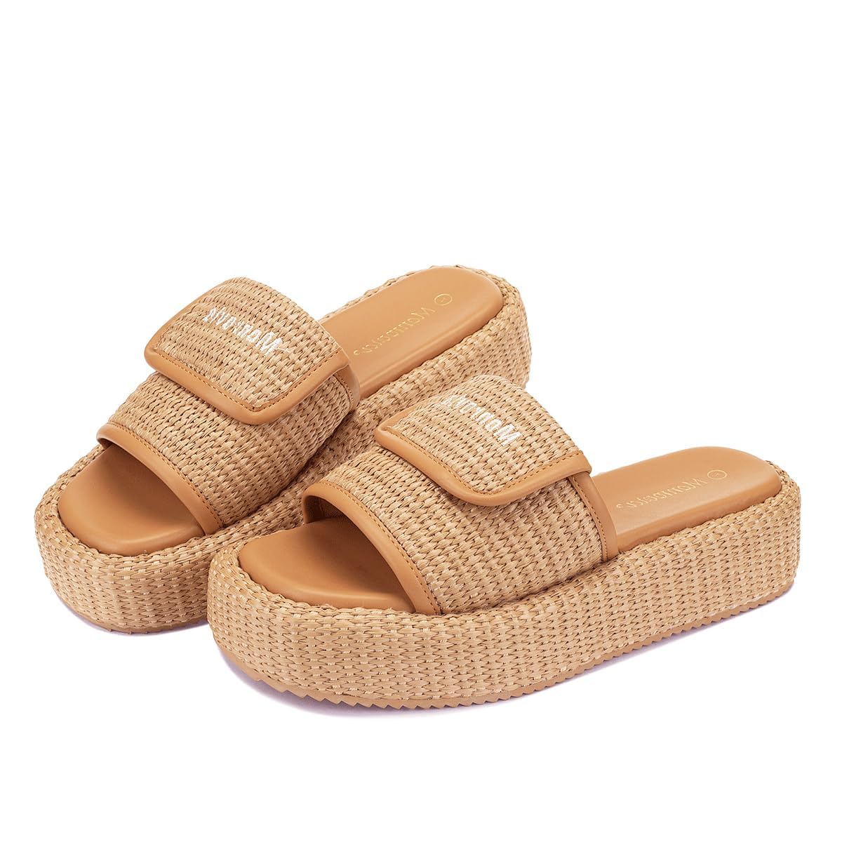 Monrovia Platform Sandals Women Slip on Raffia wedge Sandals, Espadrille Slides Bohemia Sandals, Summer Open Toe Straw Sandals for Women's Outdoor Camping Walking Beach Vacation