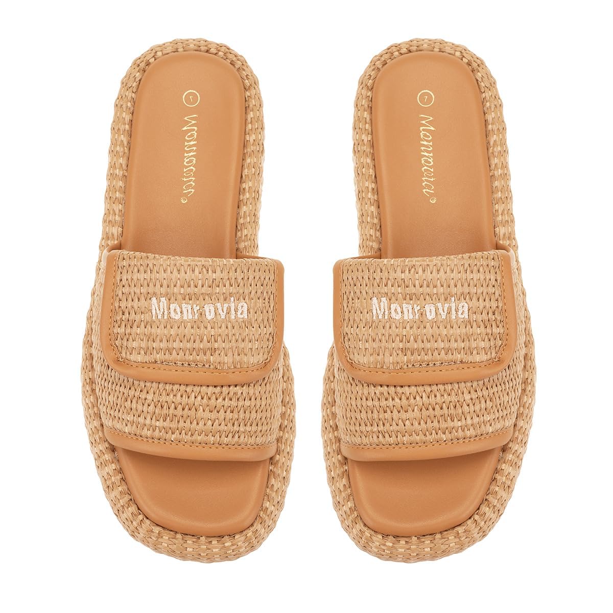 Monrovia Platform Sandals Women Slip on Raffia wedge Sandals, Espadrille Slides Bohemia Sandals, Summer Open Toe Straw Sandals for Women's Outdoor Camping Walking Beach Vacation