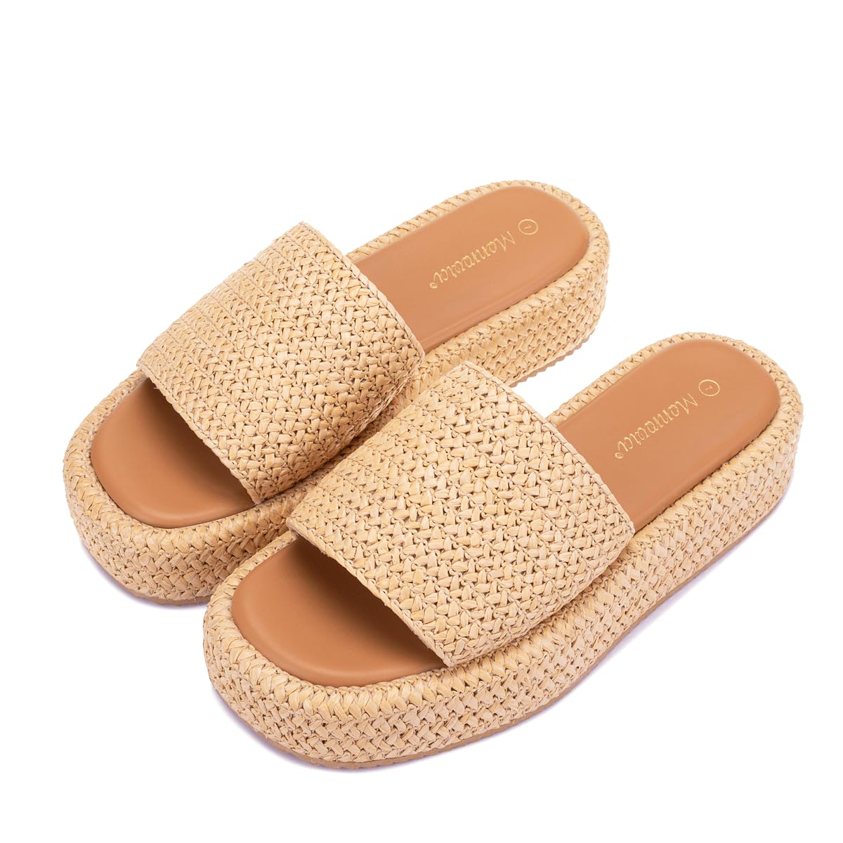 Monrovia Platform Sandals Women Slip on Raffia wedge Sandals, Espadrille Slides Bohemia Sandals, Summer Open Toe Straw Sandals for Women's Outdoor Camping Walking Beach Vacation