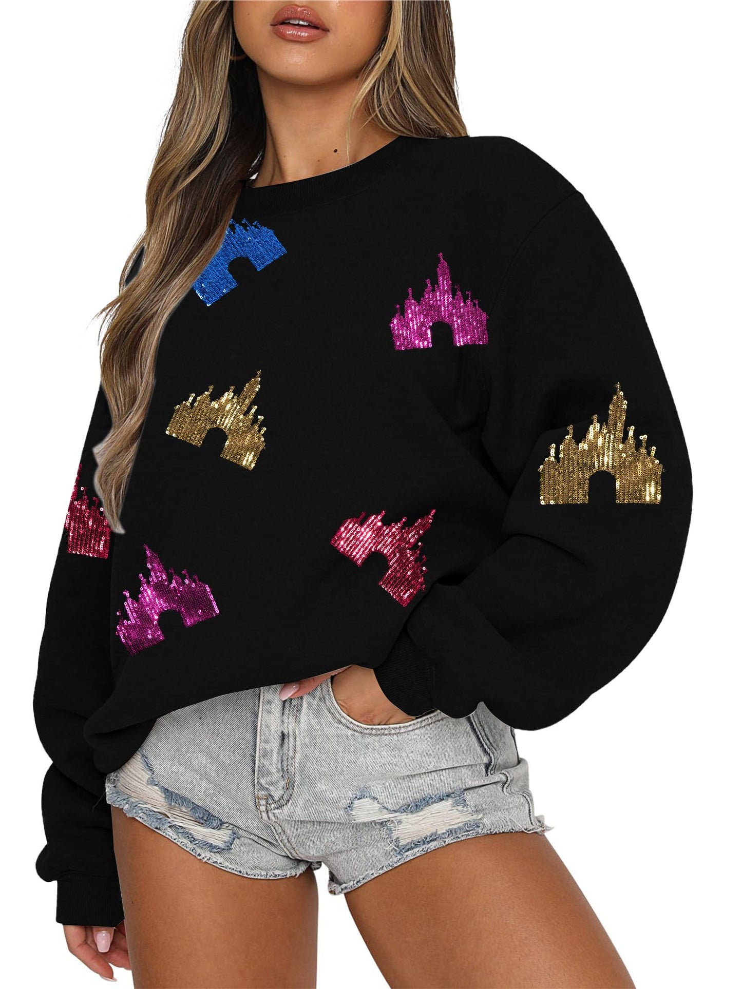 UNIQUEONE Bow Sweatshirt Womens Magic Kingdom Tee Shirt Colorful Pastel Bows Graphic Sweatshirts Oversized Holiday Pullover