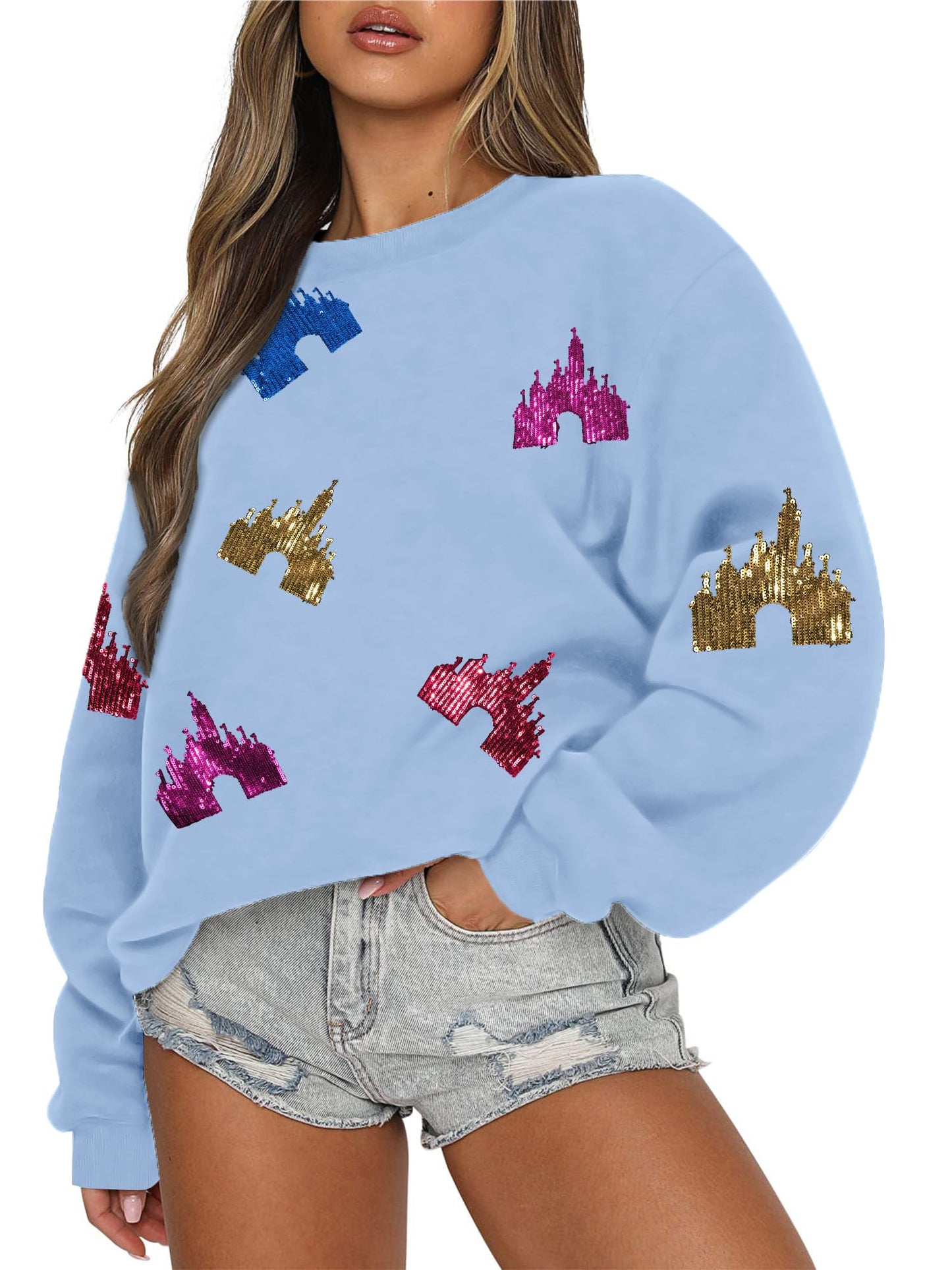 UNIQUEONE Bow Sweatshirt Womens Magic Kingdom Tee Shirt Colorful Pastel Bows Graphic Sweatshirts Oversized Holiday Pullover