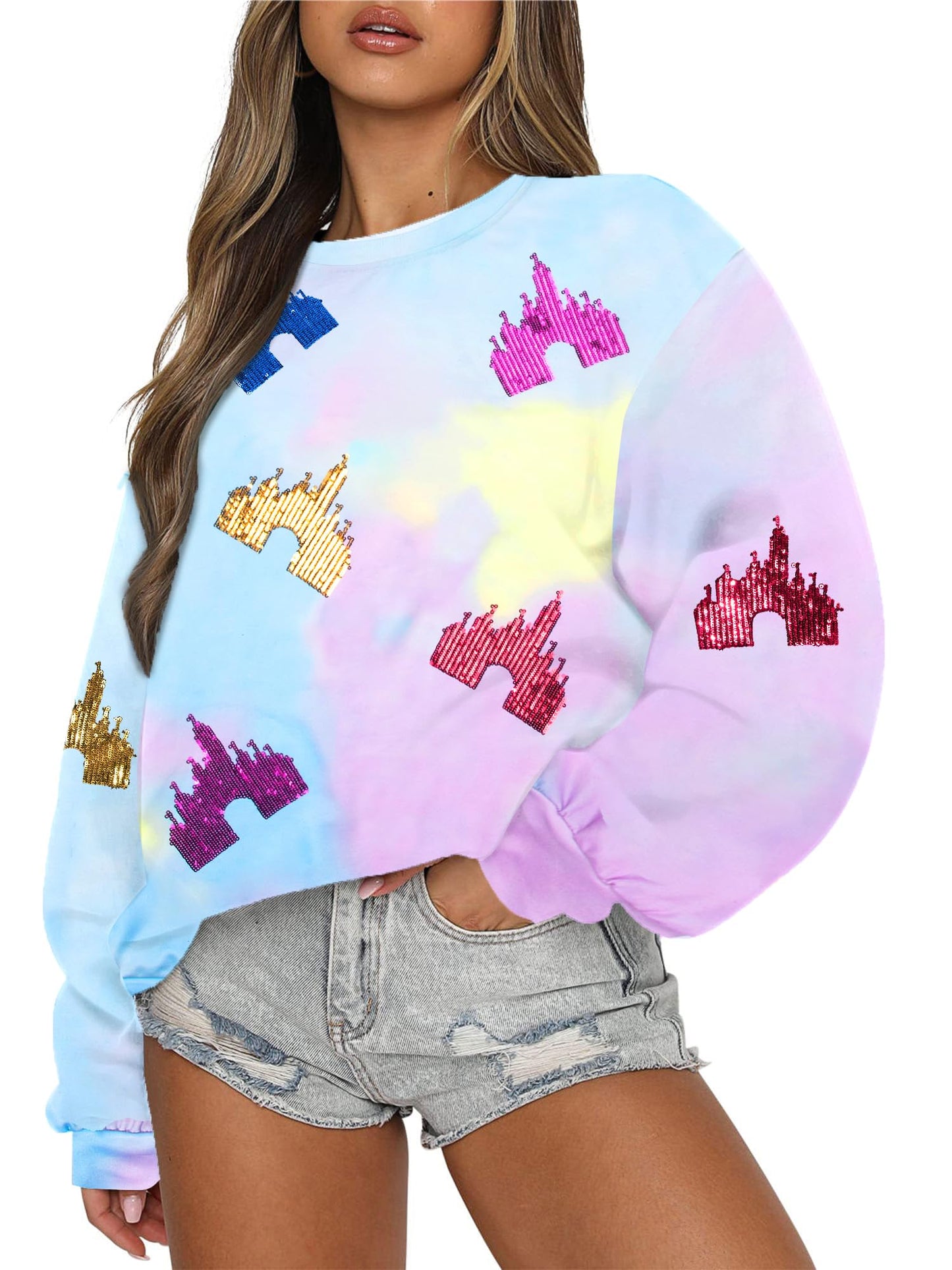 UNIQUEONE Bow Sweatshirt Womens Magic Kingdom Tee Shirt Colorful Pastel Bows Graphic Sweatshirts Oversized Holiday Pullover