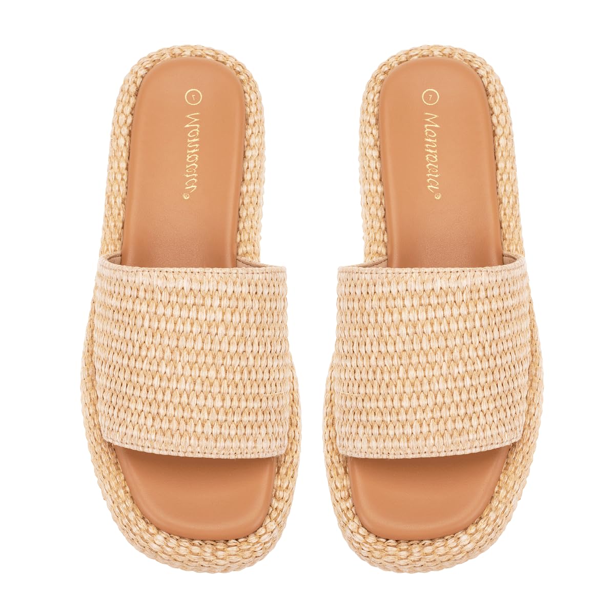 Monrovia Platform Sandals Women Slip on Raffia wedge Sandals, Espadrille Slides Bohemia Sandals, Summer Open Toe Straw Sandals for Women's Outdoor Camping Walking Beach Vacation