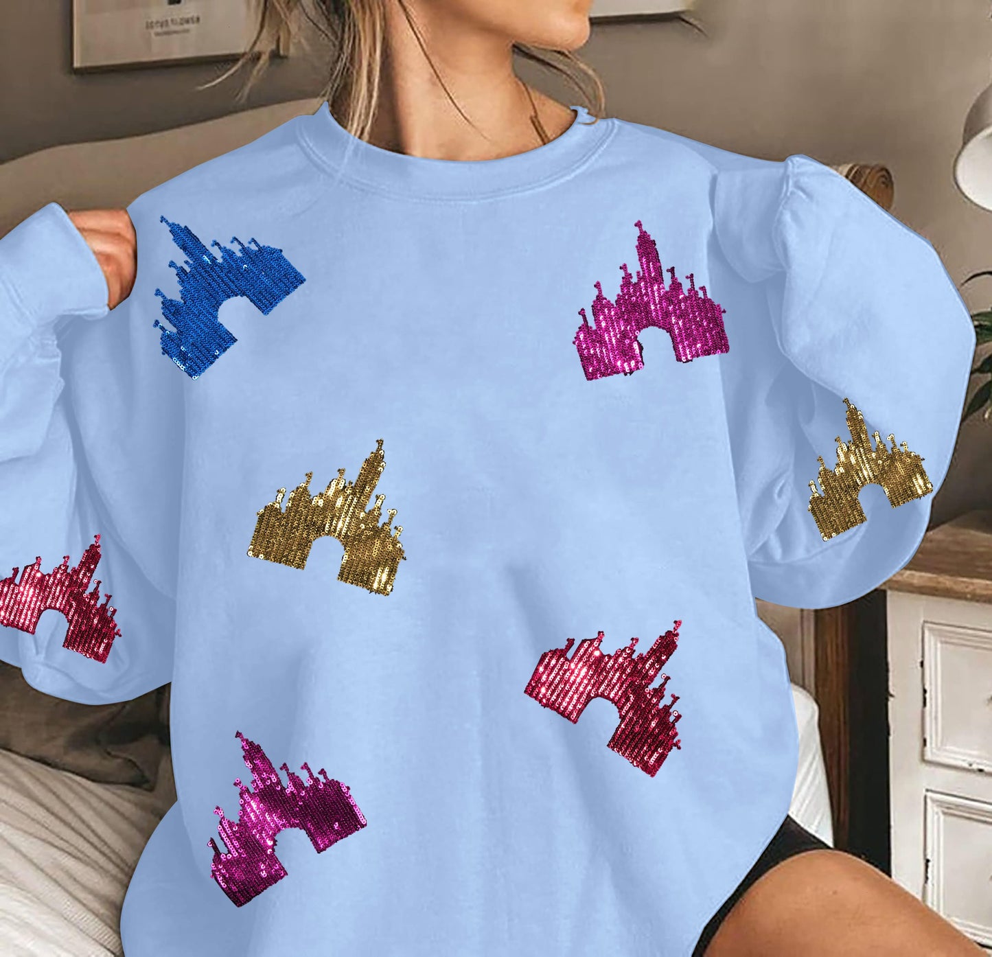 UNIQUEONE Bow Sweatshirt Womens Magic Kingdom Tee Shirt Colorful Pastel Bows Graphic Sweatshirts Oversized Holiday Pullover