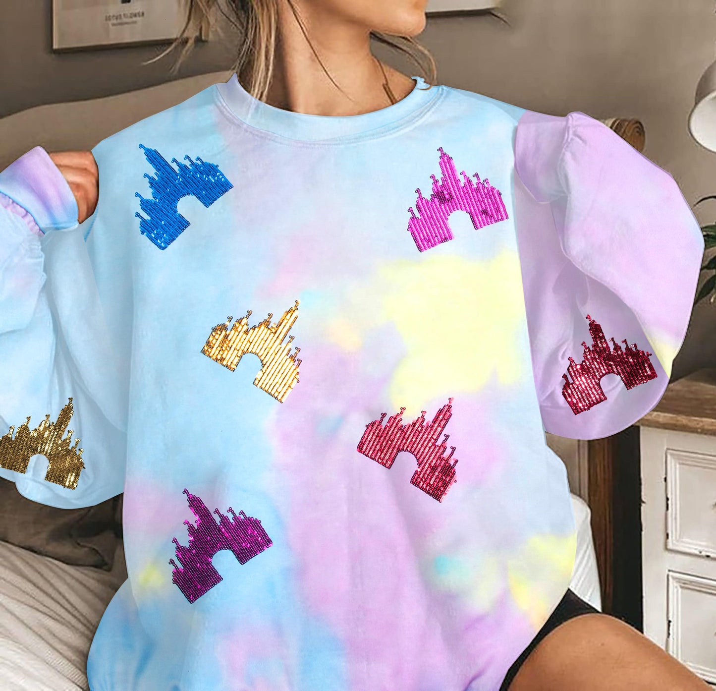 UNIQUEONE Bow Sweatshirt Womens Magic Kingdom Tee Shirt Colorful Pastel Bows Graphic Sweatshirts Oversized Holiday Pullover