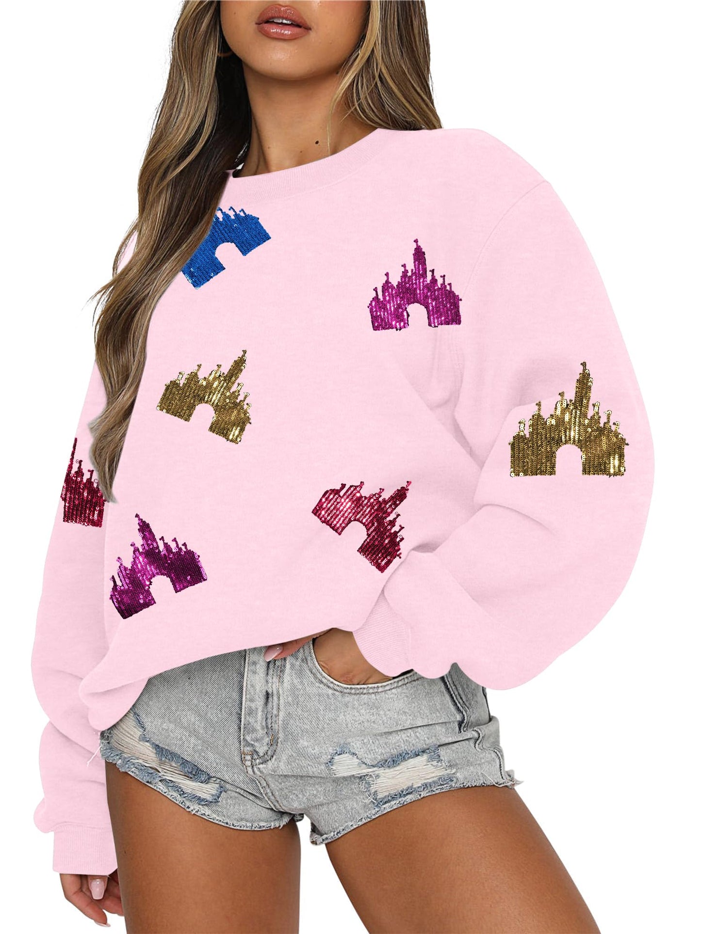 UNIQUEONE Bow Sweatshirt Womens Magic Kingdom Tee Shirt Colorful Pastel Bows Graphic Sweatshirts Oversized Holiday Pullover