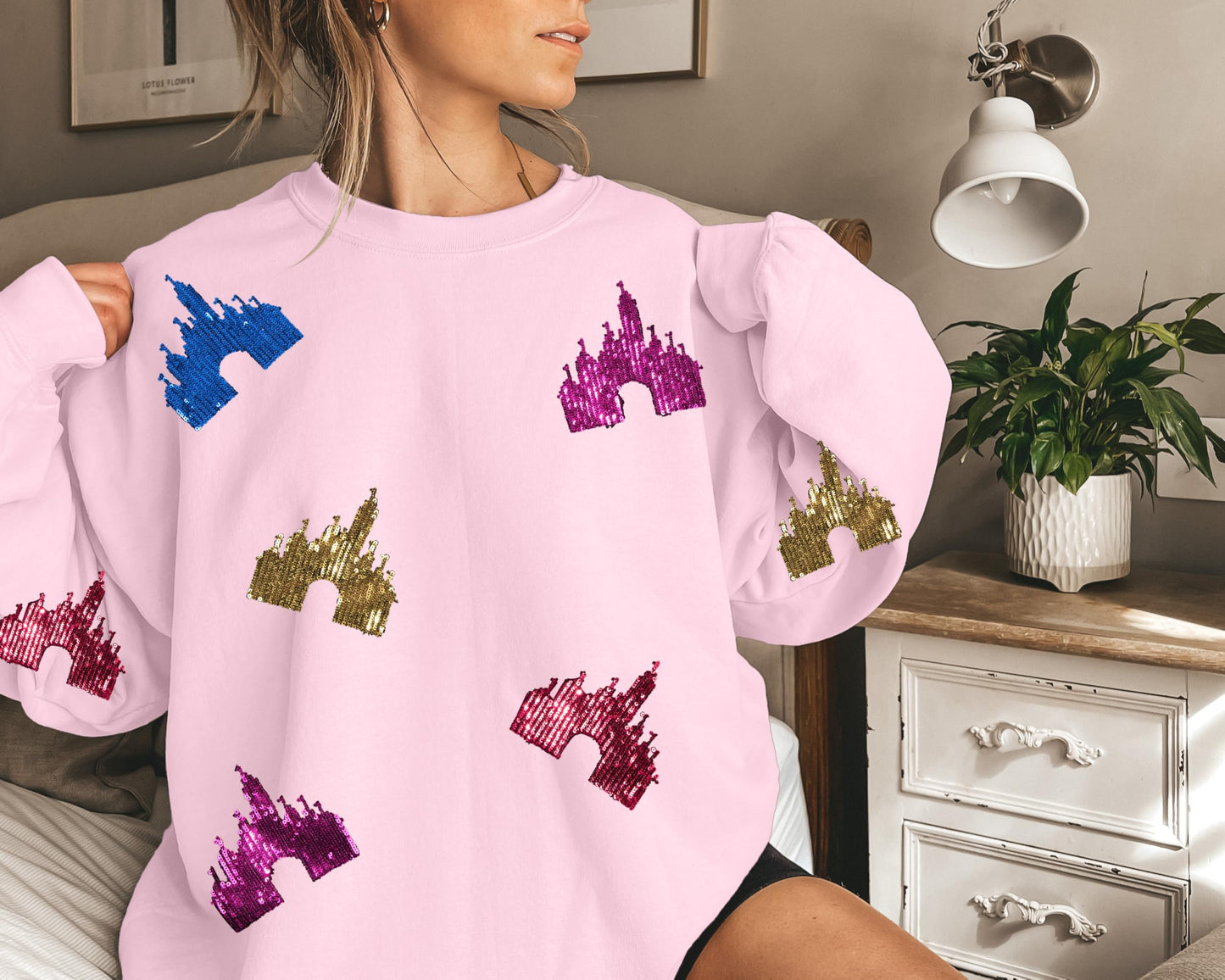 UNIQUEONE Bow Sweatshirt Womens Magic Kingdom Tee Shirt Colorful Pastel Bows Graphic Sweatshirts Oversized Holiday Pullover