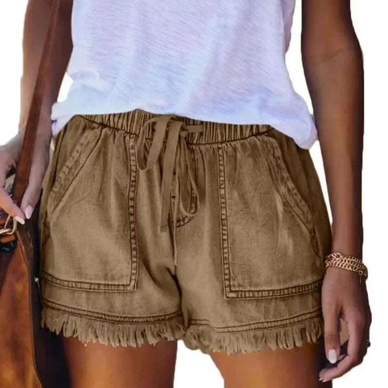 2023 New High Waist Elastic Waist Casual High Waist Slim Shorts Jeans Summer Women'S Loose Straight Shorts Women Clothing